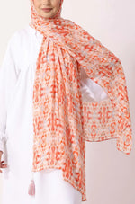 Load image into Gallery viewer, Orange Ikat Print Modal Hijab