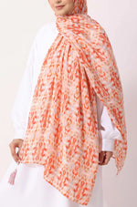 Load image into Gallery viewer, Orange Ikat Print Modal Hijab