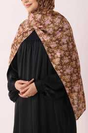 Brown Pink Flora Print Modal Hijab In