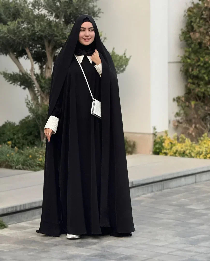 Irani Rida (Without Sleeves) - Firdaus Matte Finish Pure Black Fabric