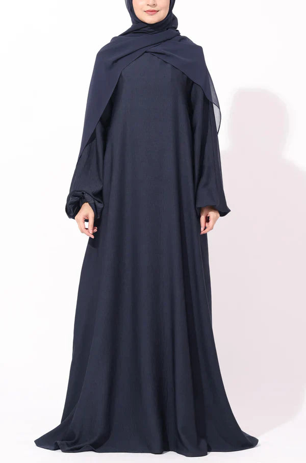 Elegant Purple Grey Flow Abaya with Matching Hijab