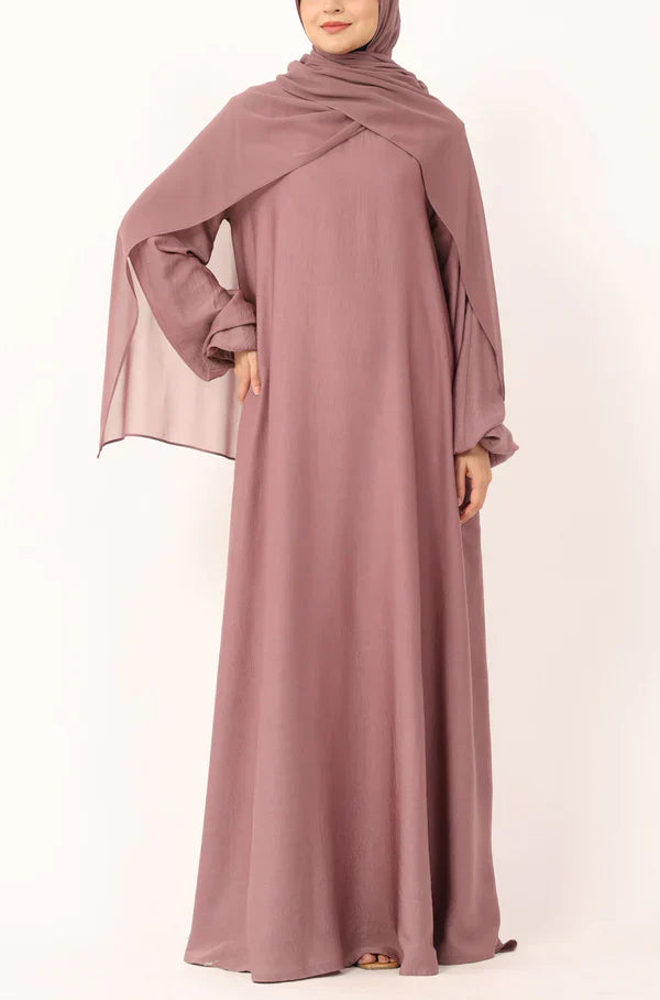 Elegant Purple Grey Flow Abaya with Matching Hijab