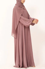 Load image into Gallery viewer, Elegant Purple Grey Flow Abaya with Matching Hijab