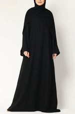 Load image into Gallery viewer, Elegant Black Abaya with Cape Overlay – Modest &amp; Timeless Design